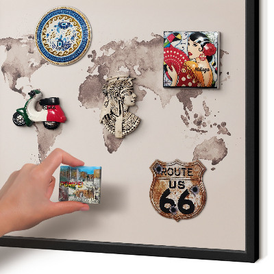 Vacation magnet board with a black frame World map