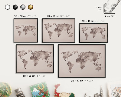Vacation magnet board with a black frame World map