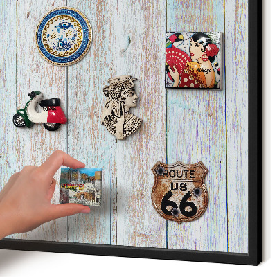 Metal wall board for magnets in a black frame Rustic boards