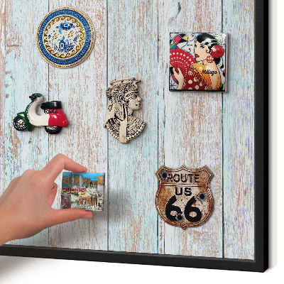 Metal wall board for magnets in a black frame Rustic boards