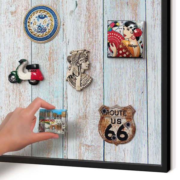 Metal wall board for magnets in a black frame Rustic boards