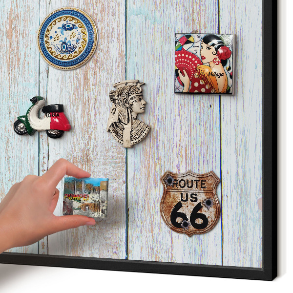 Metal wall board for magnets in a black frame Rustic boards