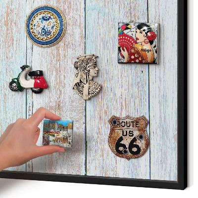Metal wall board for magnets in a black frame Rustic boards