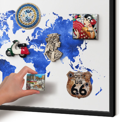 Vacation magnet board with a black frame World map