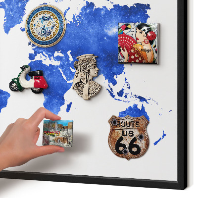 Vacation magnet board with a black frame World map
