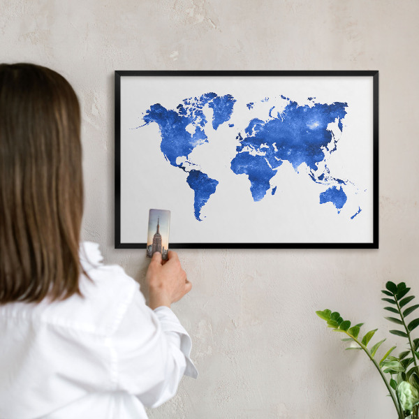 Vacation magnet board with a black frame World map