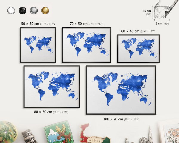 Vacation magnet board with a black frame World map