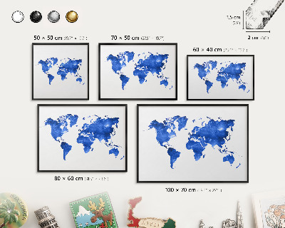 Vacation magnet board with a black frame World map