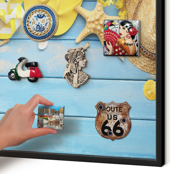 Metal wall board for magnets in a black frame Beach vibe
