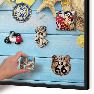Metal wall board for magnets in a black frame Beach vibe