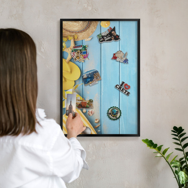 Metal wall board for magnets in a black frame Beach vibe