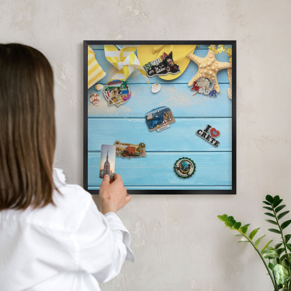 Metal wall board for magnets in a black frame Beach vibe