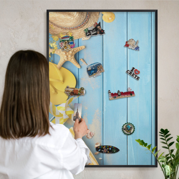 Metal wall board for magnets in a black frame Beach vibe