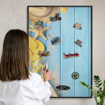 Metal wall board for magnets in a black frame Beach vibe