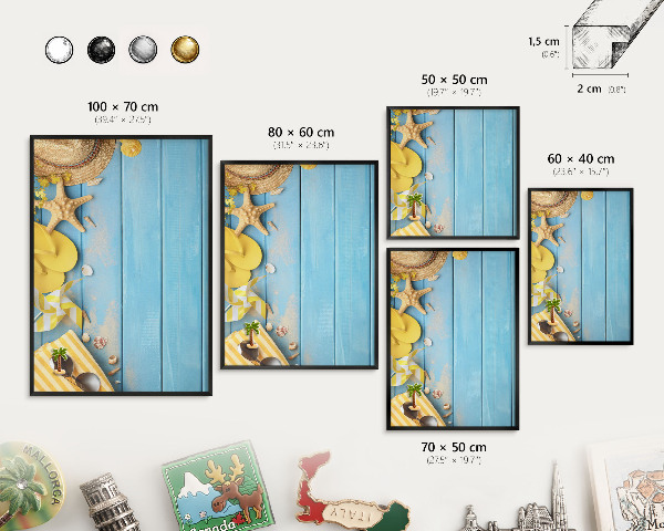 Metal wall board for magnets in a black frame Beach vibe
