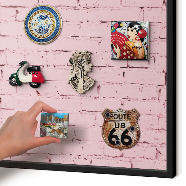 Vacation magnet board with a black frame Pink brick