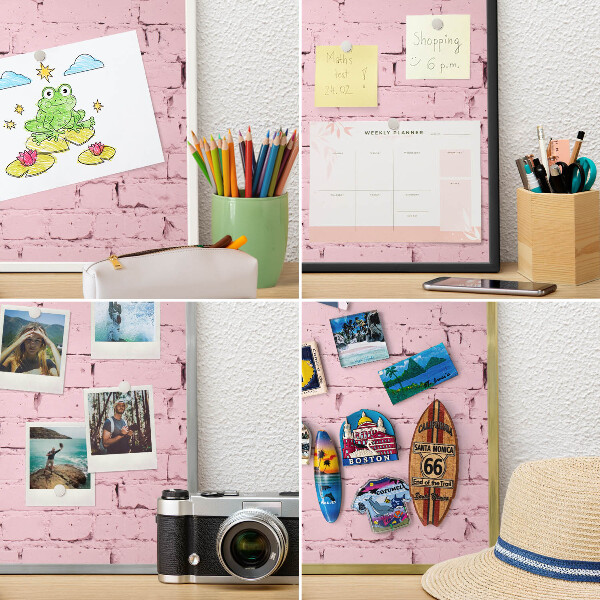 Vacation magnet board with a black frame Pink brick