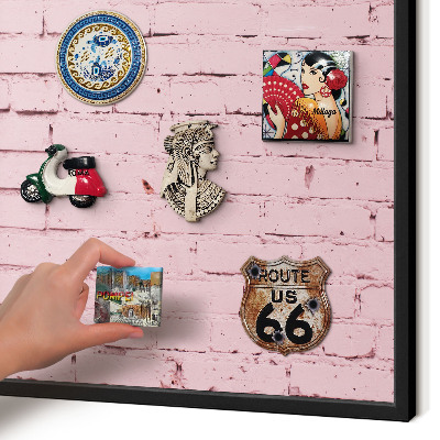Vacation magnet board with a black frame Pink brick