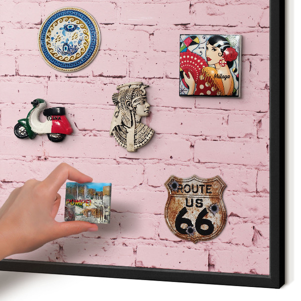 Vacation magnet board with a black frame Pink brick