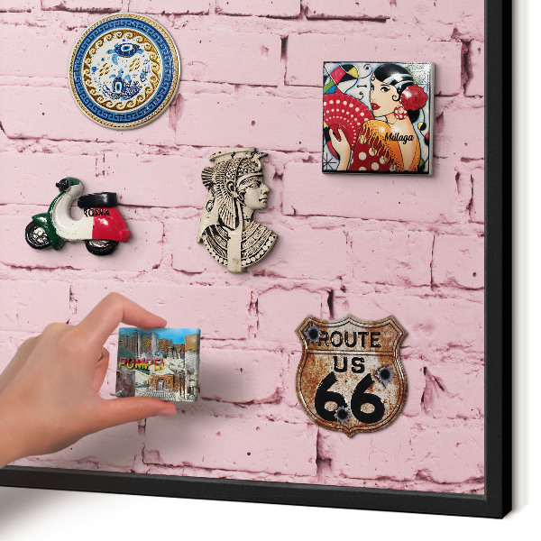 Vacation magnet board with a black frame Pink brick
