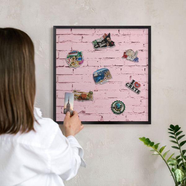 Vacation magnet board with a black frame Pink brick