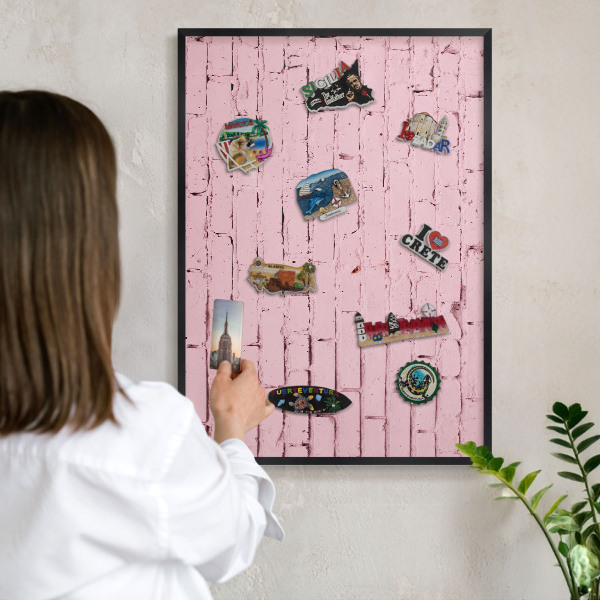 Vacation magnet board with a black frame Pink brick