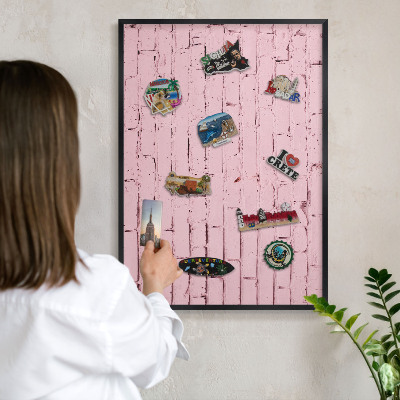Vacation magnet board with a black frame Pink brick