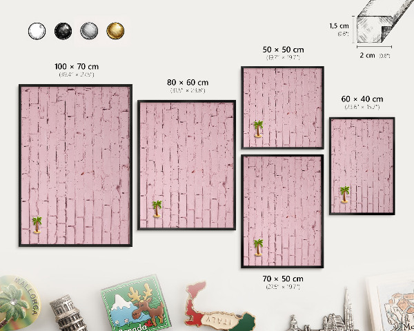 Vacation magnet board with a black frame Pink brick
