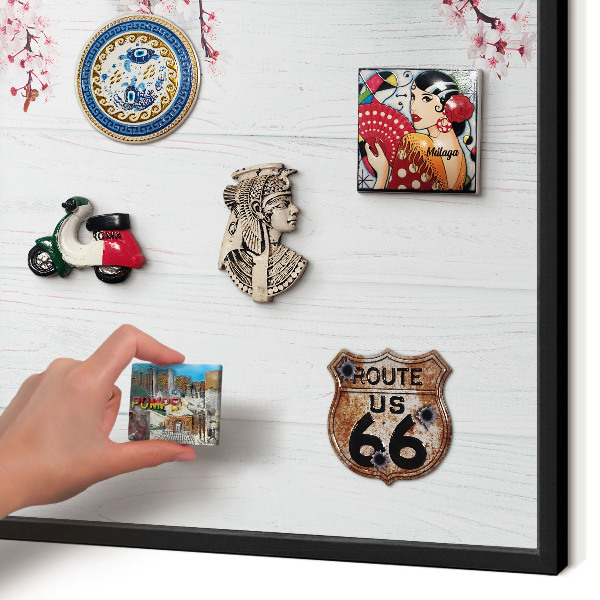 Metal wall board for magnets in a black frame Blooming Elegance