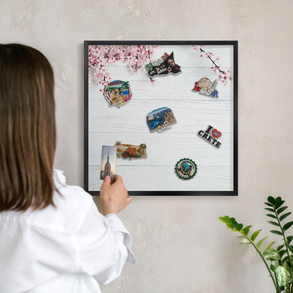 Metal wall board for magnets in a black frame Blooming Elegance