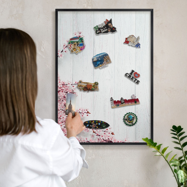 Metal wall board for magnets in a black frame Blooming Elegance