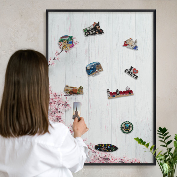 Metal wall board for magnets in a black frame Blooming Elegance