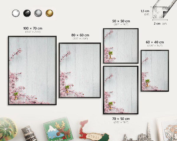 Metal wall board for magnets in a black frame Blooming Elegance