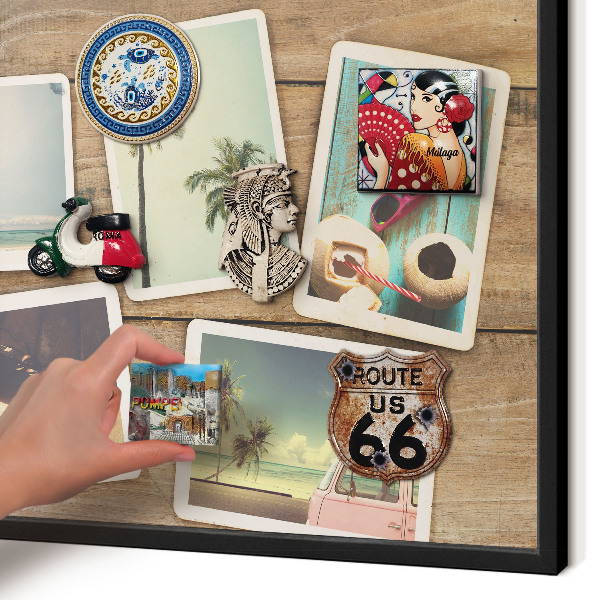 Vacation magnet board with a black frame Holiday nostalgia