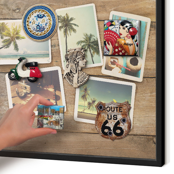 Vacation magnet board with a black frame Holiday nostalgia