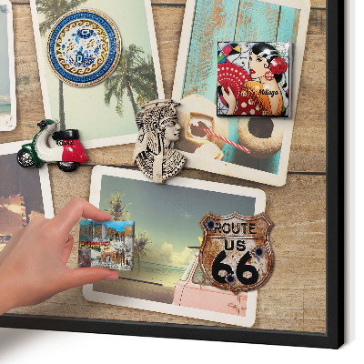 Vacation magnet board with a black frame Holiday nostalgia