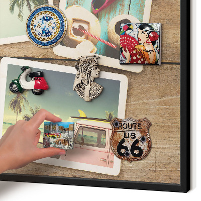 Vacation magnet board with a black frame Holiday nostalgia