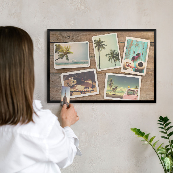 Vacation magnet board with a black frame Holiday nostalgia