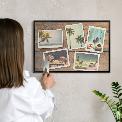 Vacation magnet board with a black frame Holiday nostalgia