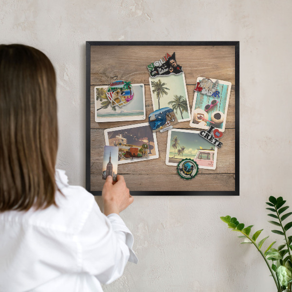 Vacation magnet board with a black frame Holiday nostalgia