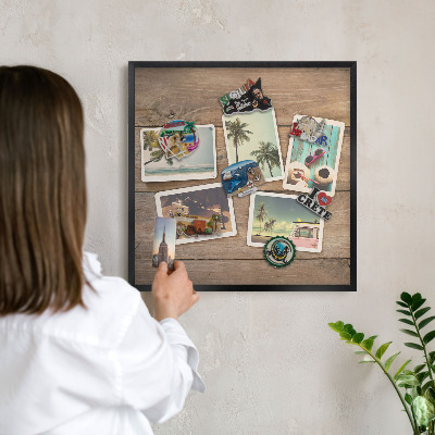 Vacation magnet board with a black frame Holiday nostalgia