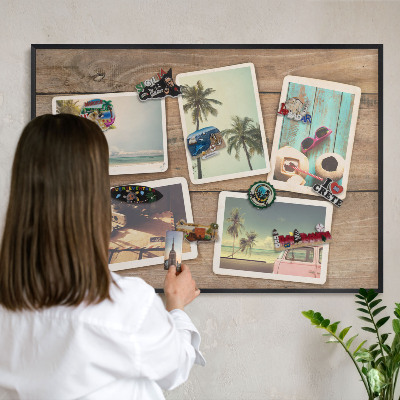 Vacation magnet board with a black frame Holiday nostalgia