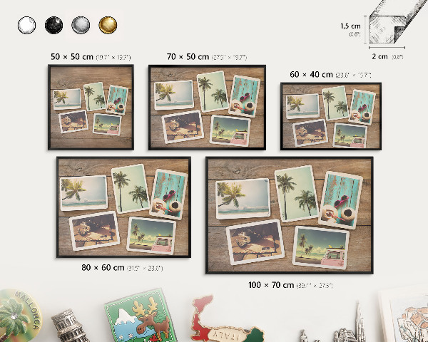 Vacation magnet board with a black frame Holiday nostalgia