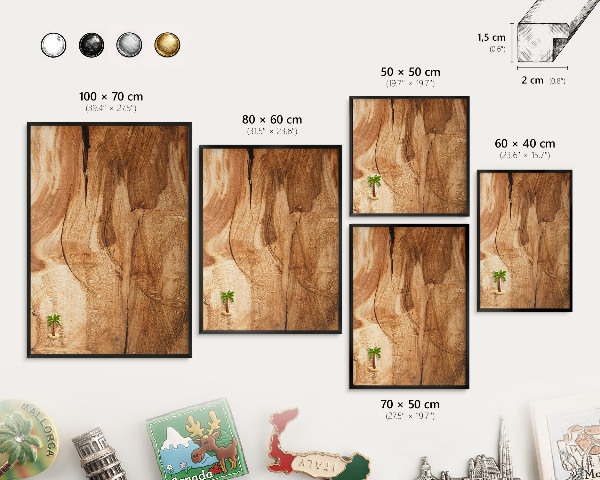 Metal wall board for magnets in a black frame Natural wood