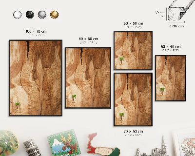 Metal wall board for magnets in a black frame Natural wood