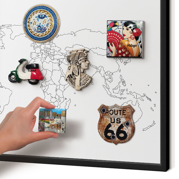 Metal wall board for magnets in a black frame Contour map