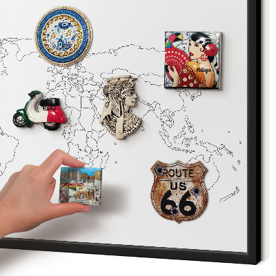 Metal wall board for magnets in a black frame Contour map