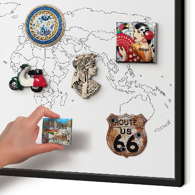 Metal wall board for magnets in a black frame Contour map