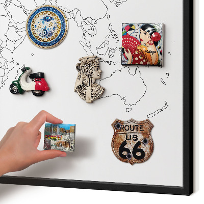 Metal wall board for magnets in a black frame Contour map
