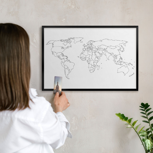 Metal wall board for magnets in a black frame Contour map